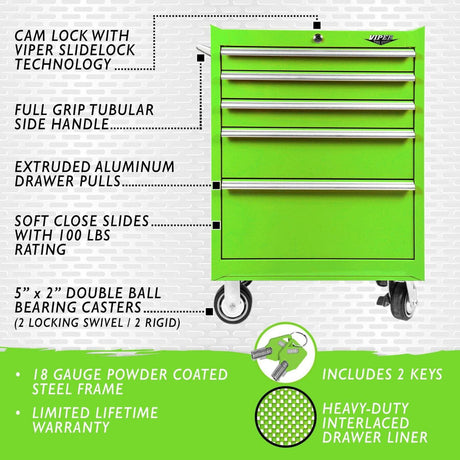 26-Inch 5-Drawer Rolling Cabinet-Grease Monkey Garage