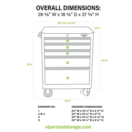 26-Inch 5-Drawer Rolling Cabinet-Grease Monkey Garage