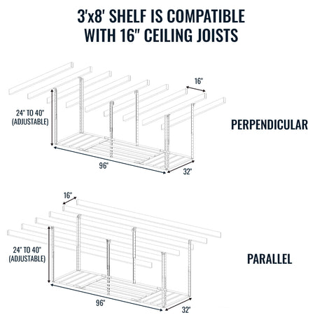 3' x 8' Faber Overhead Garage Storage with Hooks | Holds 700 lbs-Ceiling-Grease Monkey Garage
