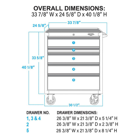 30-Inch 5-Drawer Rolling Cabinet-Grease Monkey Garage
