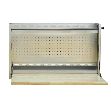 32-Inch Folding Wall-Mounted Stainless Steel Worktable with Butcher Block Top-Grease Monkey Garage