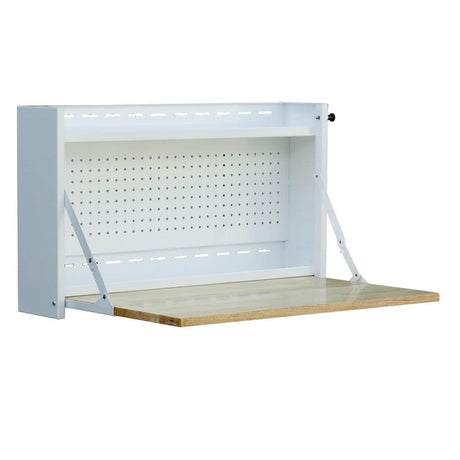 32-Inch Folding Wall-Mounted Worktable with Butcher Block Top-Grease Monkey Garage