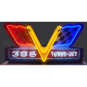 396 Turbo Jet Neon Sign in Steel Can-Neon Signs-Grease Monkey Garage