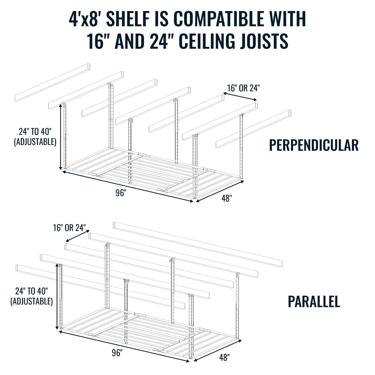 4' x 8' Faber Overhead Garage Shelving | Holds 700 lbs-Ceiling-Grease Monkey Garage