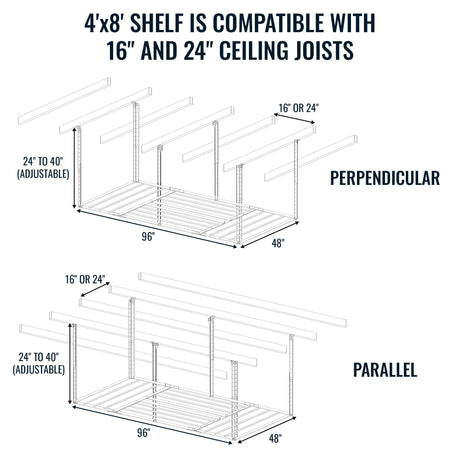 4' x 8' Faber Overhead Garage Shelving | Holds 700 lbs-Ceiling-Grease Monkey Garage