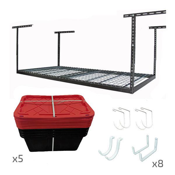 4' x 8' Overhead Garage Storage Bundle w/ 5 Bins (Red)-Overhead Storage-Grease Monkey Garage