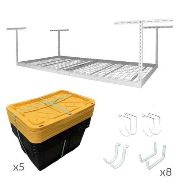 4' x 8' Overhead Garage Storage Bundle w/ 5 Bins (Yellow)-Overhead Storage-Grease Monkey Garage