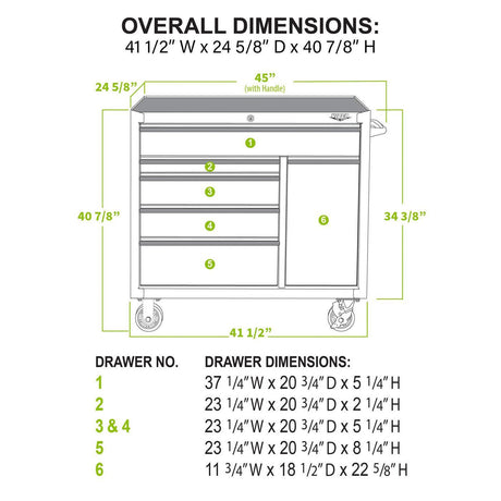 41-Inch 6-Drawer Rolling Cabinet with Power Drawer-Grease Monkey Garage