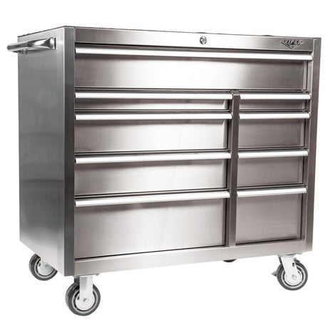 41-Inch 9-Drawer Stainless Steel Rolling Cabinet-Grease Monkey Garage