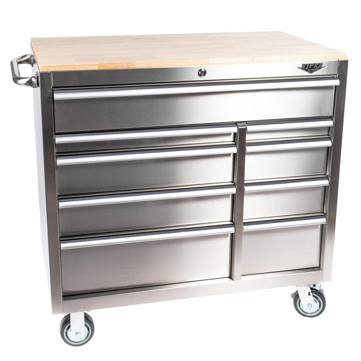 41-Inch 9-Drawer Stainless Steel Rolling Cabinet-Grease Monkey Garage