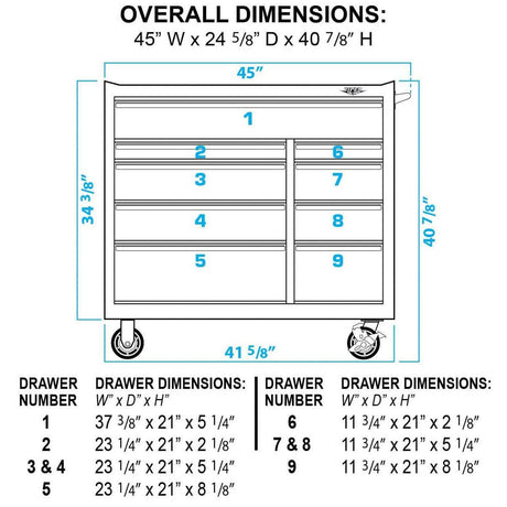 41-Inch 9-Drawer Stainless Steel Rolling Cabinet-Grease Monkey Garage