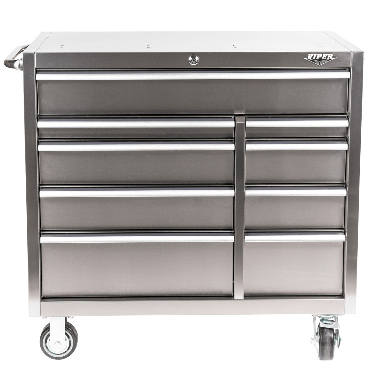 41-Inch 9-Drawer Stainless Steel Rolling Cabinet-Grease Monkey Garage