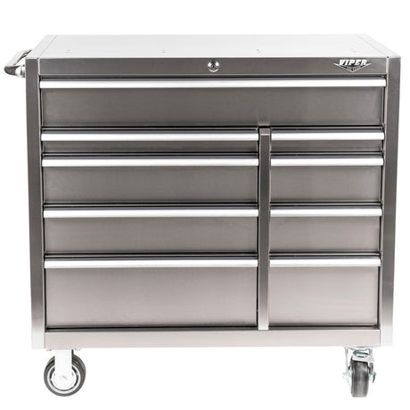 41-Inch 9-Drawer Stainless Steel Rolling Cabinet-Grease Monkey Garage
