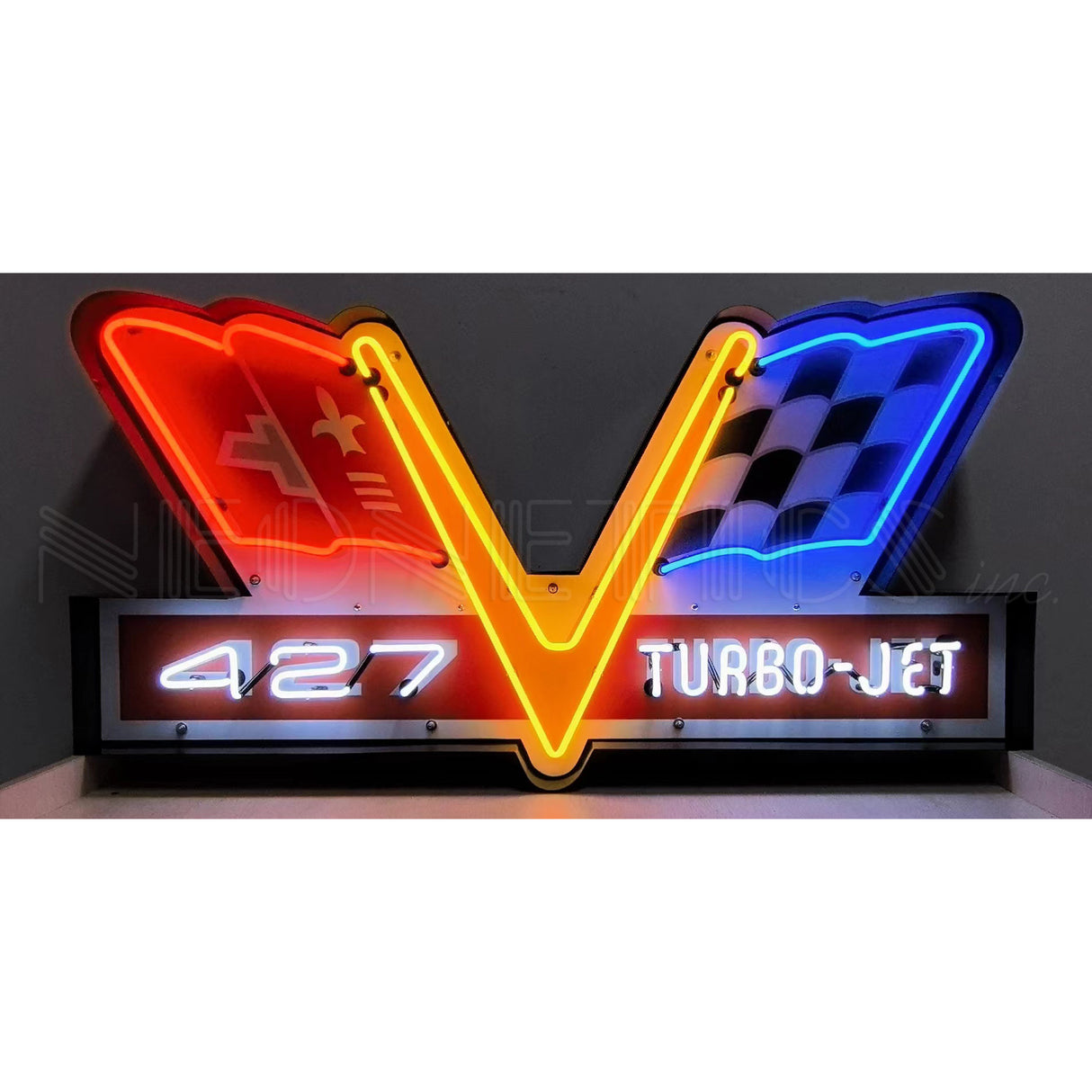 427 Turbo Jet Neon Sign in Steel Can-Neon Signs-Grease Monkey Garage