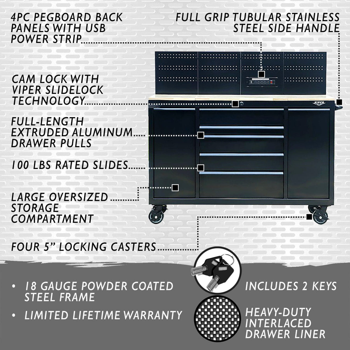 60-Inch 7-Drawer Workstation with Power Strip-Grease Monkey Garage