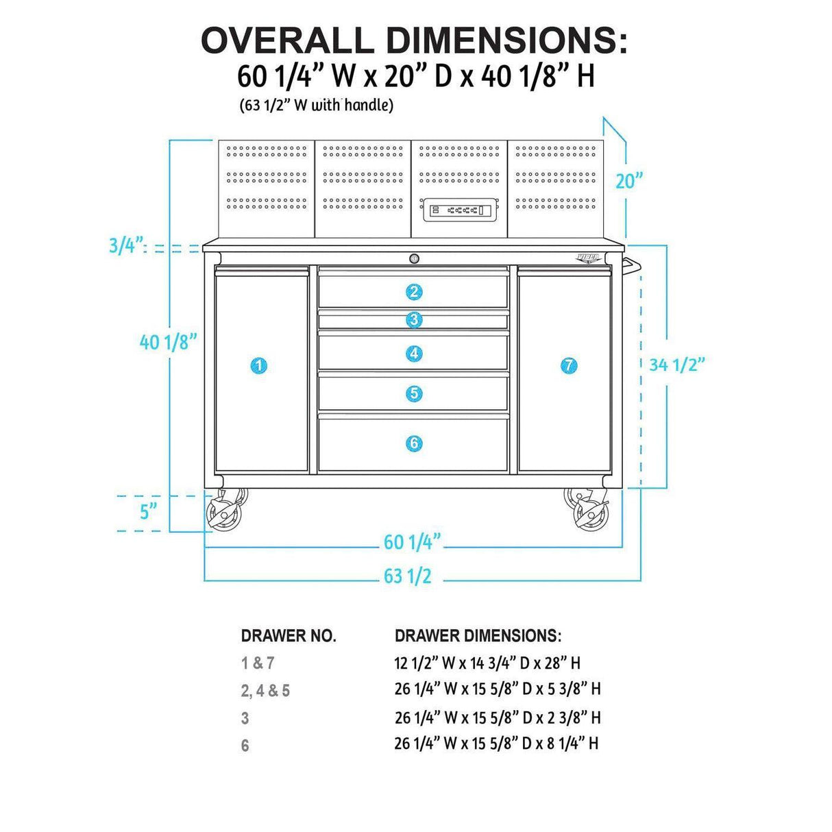 60-Inch 7-Drawer Workstation with Power Strip-Grease Monkey Garage