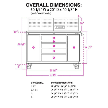 60-Inch 7-Drawer Workstation with Power Strip-Grease Monkey Garage