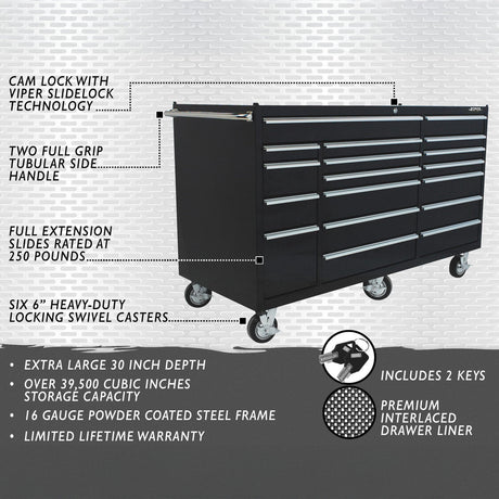 72-Inch 18-Drawer Rolling Cabinet-Grease Monkey Garage