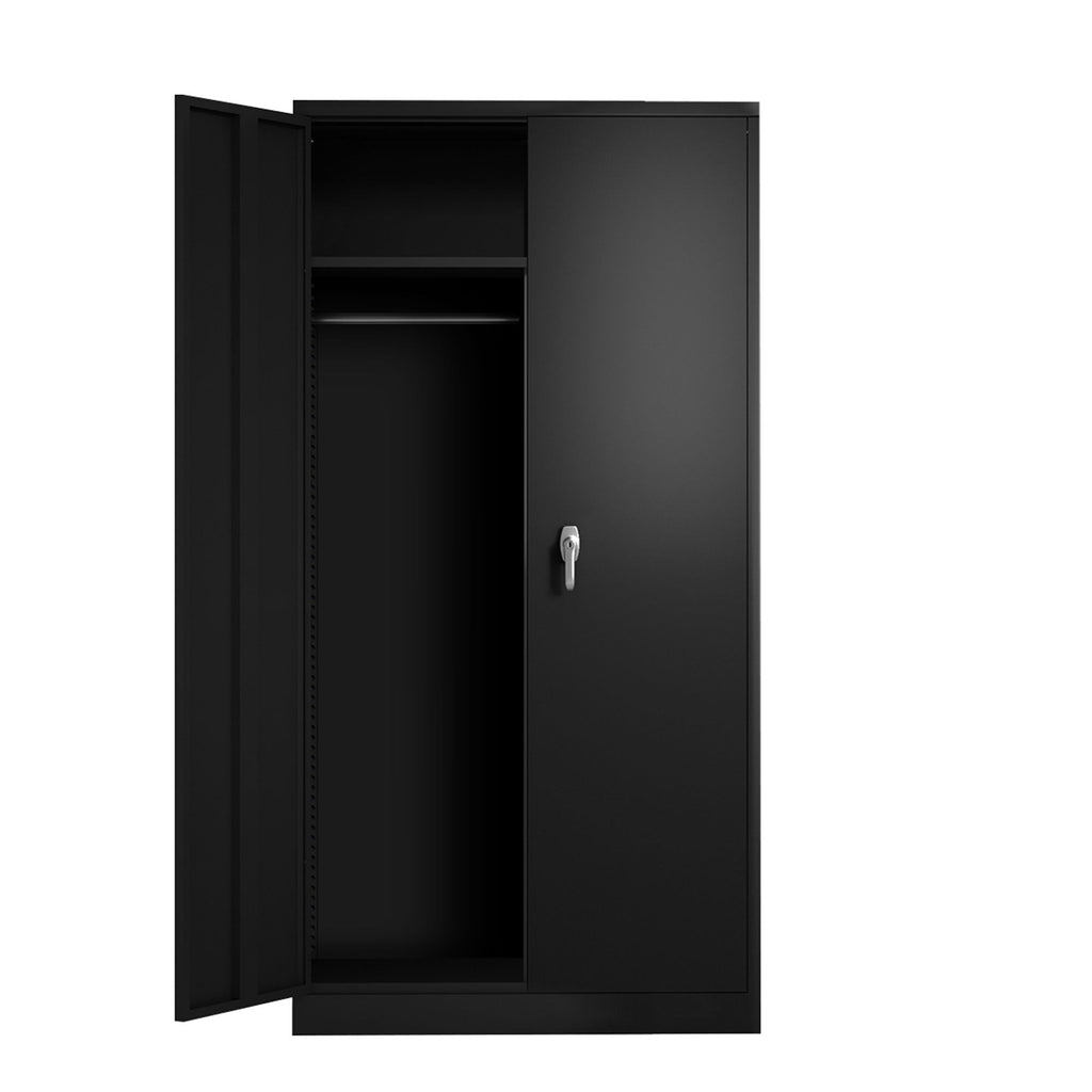 AOBABO Metal Storage Cabinet with 3 Adjustable Shelves and 1 Cloth Rail, Black-*Furniture | Cabinets & Storage | Armoires & Wardrobes-Grease Monkey Garage