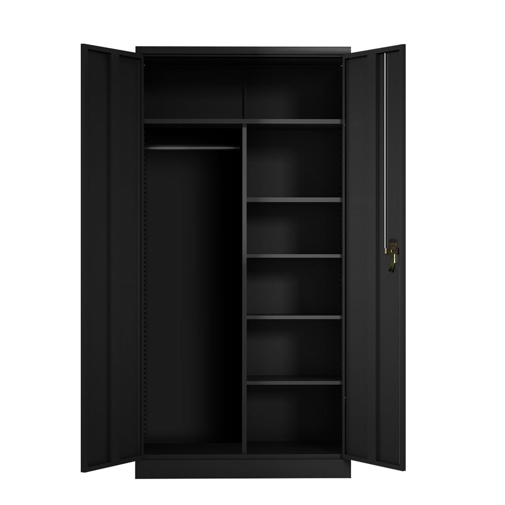 AOBABO Metal Storage Cabinet with 3 Adjustable Shelves and 1 Cloth Rail, Black-*Furniture | Cabinets & Storage | Armoires & Wardrobes-Grease Monkey Garage