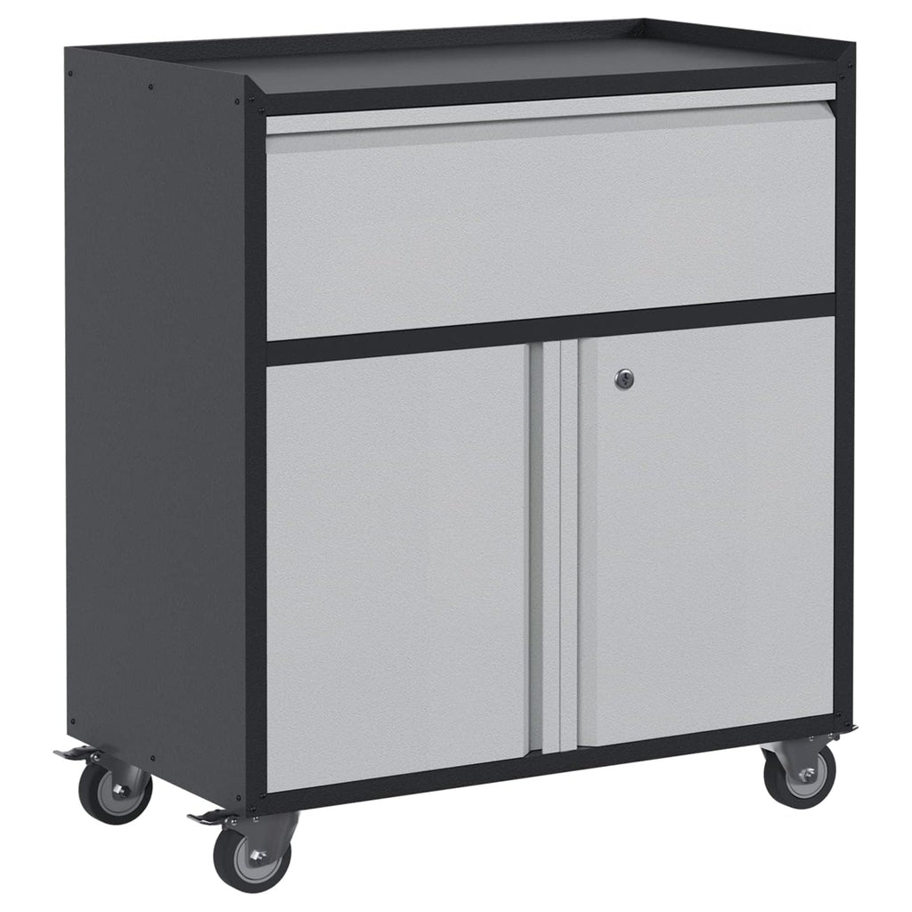 AOBABO Steel Lockable Wheeled Storage Cabinet w/Drawer & Shelves, Black/Grey-Hardware | Hardware Accessories | Tool Storage & Organization | Tool Cabinets & Chests-Grease Monkey Garage