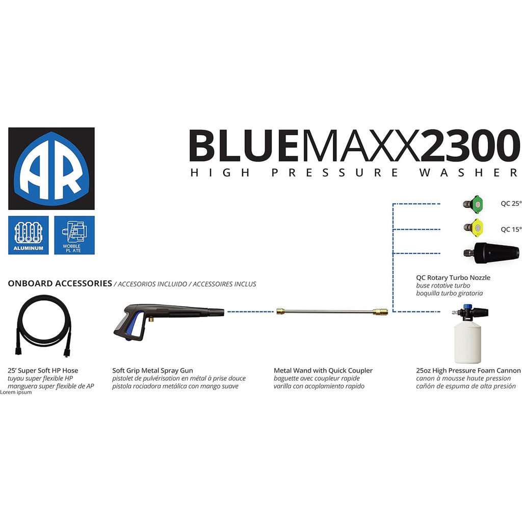 AR Blue Clean Maxx 2300 PSI 1.5 GPM Portable Electric Pressure Washer with Cart-Home & Garden | Lawn & Garden | Outdoor Power Equipment | Pressure Washers-Grease Monkey Garage