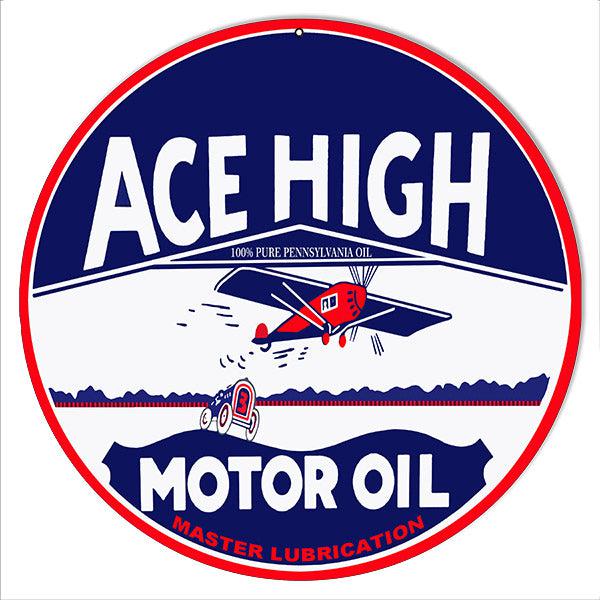 Ace High Motor Oil Metal Sign-Metal Signs-Grease Monkey Garage
