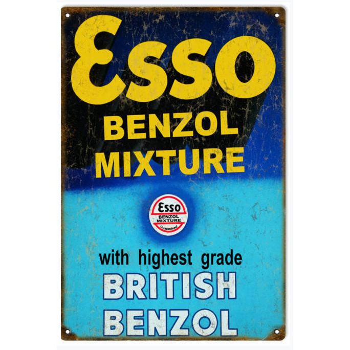 Aged Esso Benzol Mixture Gasoline Metal Sign-Metal Signs-Grease Monkey Garage