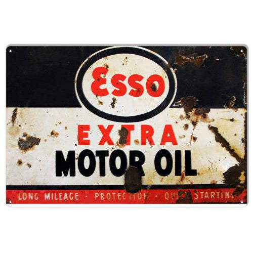 Aged Esso Extra Motor Oil Metal Sign-Metal Signs-Grease Monkey Garage