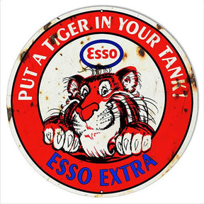 Aged Esso Put a Tiger in Your Tank Metal Sign-Metal Signs-Grease Monkey Garage