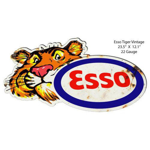 Aged Esso Tiger Laser Cut Metal Sign-Metal Signs-Grease Monkey Garage