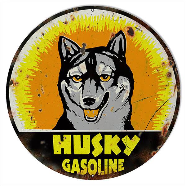 Aged Husky Gasoline Metal Sign-Metal Signs-Grease Monkey Garage