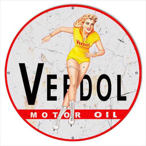 Aged Miss Veedol Motor Oil Metal Sign-Metal Signs-Grease Monkey Garage