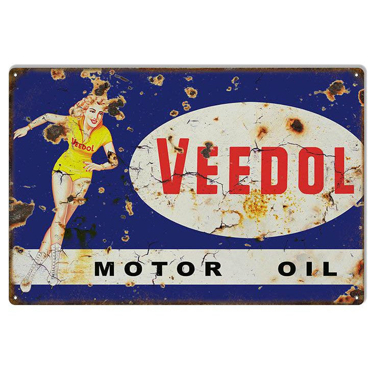 Aged Miss Veedol Motor Oil Metal Sign-Metal Signs-Grease Monkey Garage