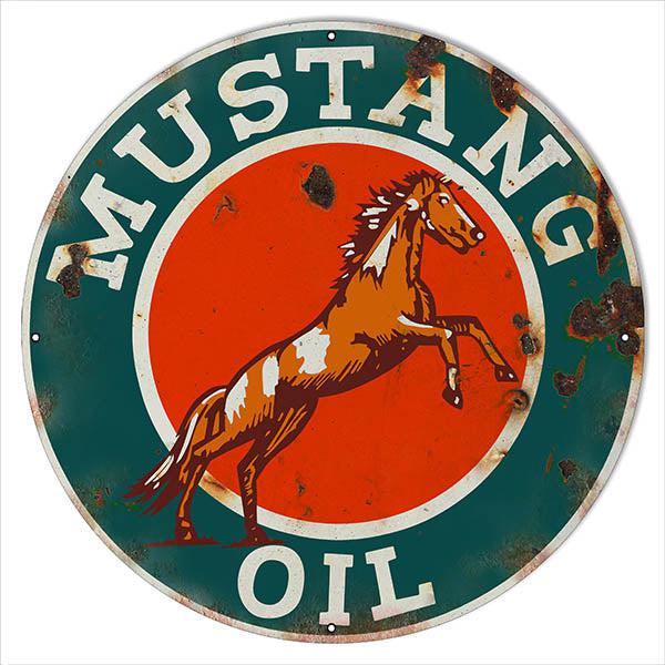 Aged Mustang Oil Metal Sign – Grease Monkey Garage