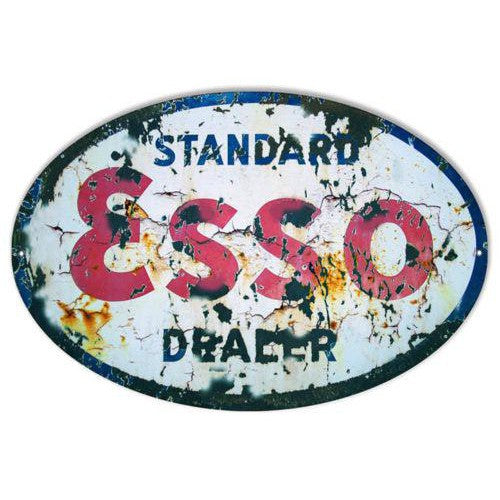 Aged Oval Esso Standard Dealer Metal Sign-Metal Signs-Grease Monkey Garage