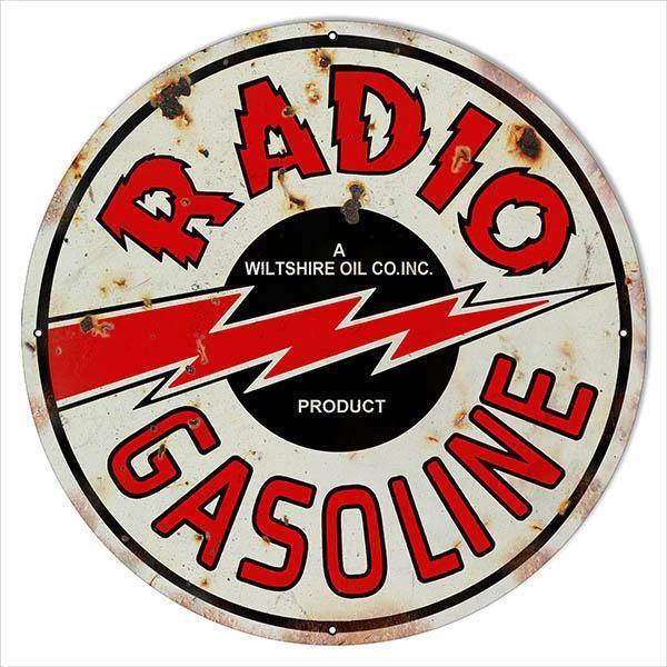Aged Radio Gasoline Metal Sign-Metal Signs-Grease Monkey Garage