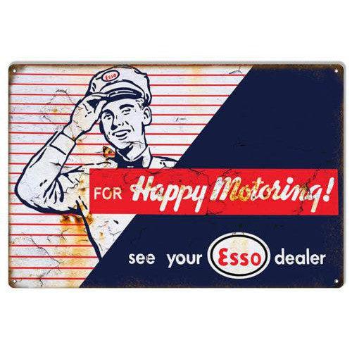 Aged See Your Esso Dealer for Happy Motoring! Metal Sign-Metal Signs-Grease Monkey Garage