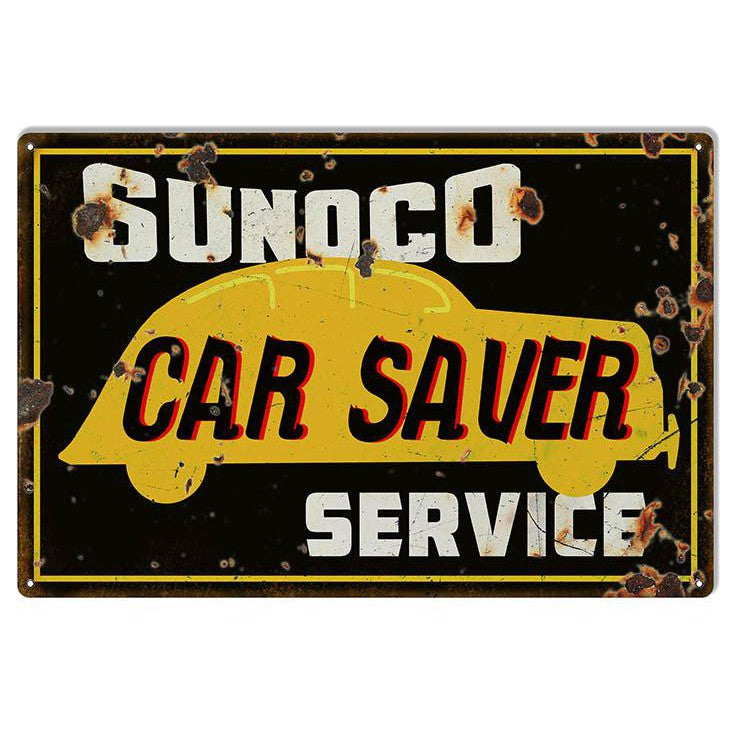 Aged Sunoco Car Saver Service Metal Sign-Metal Signs-Grease Monkey Garage