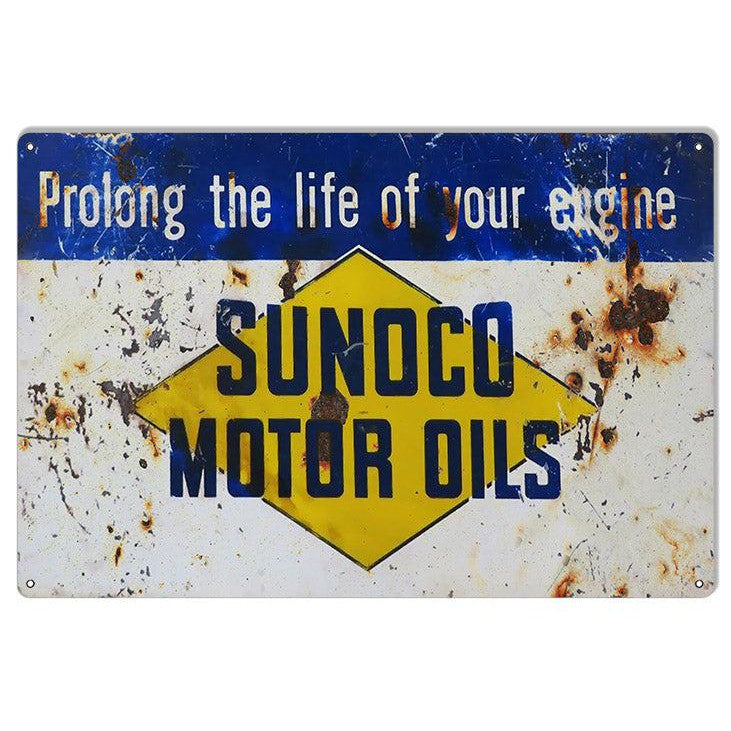 Aged Sunoco Motor Oils Metal Sign – Grease Monkey Garage