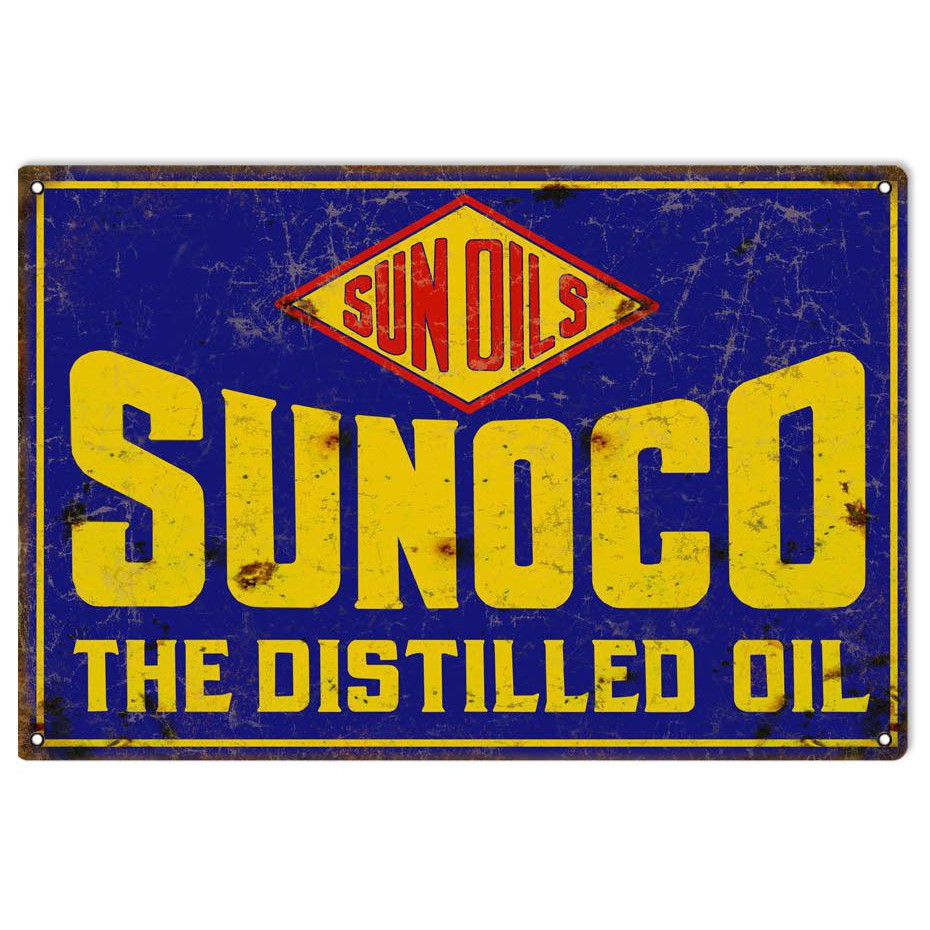 Aged Sunoco the Distilled Oil Metal Sign-Metal Signs-Grease Monkey Garage