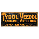 Aged Tydol Gasoline and Veedol Motor Oil Metal Sign-Metal Signs-Grease Monkey Garage