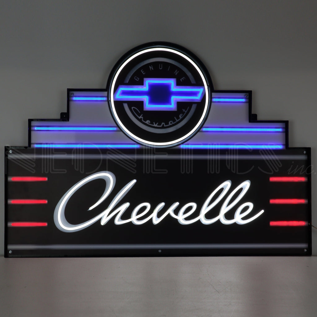 Art Deco Marquee Chevelle LED Flex-Neon Sign in Steel Can-Grease Monkey Garage