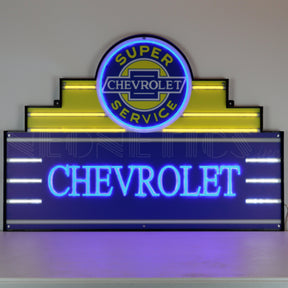 Art Deco Marquee Chevrolet LED Flex-Neon Sign in Steel Can-Grease Monkey Garage
