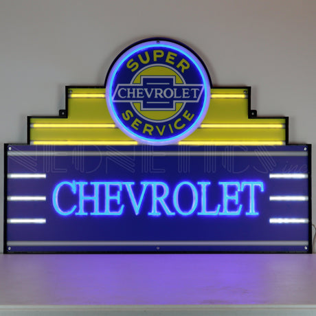 Art Deco Marquee Chevrolet LED Flex-Neon Sign in Steel Can-Grease Monkey Garage