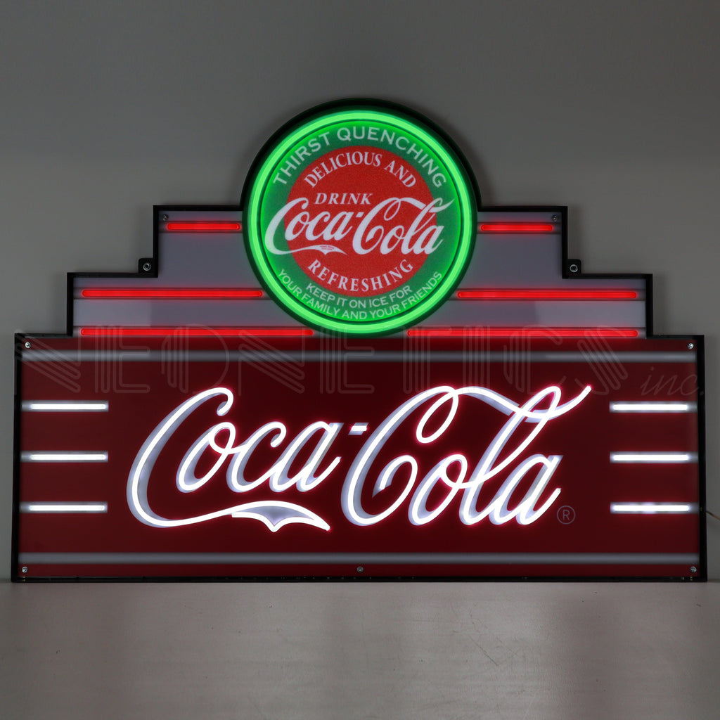 Art Deco Marquee Coca-Cola LED Flex-Neon Sign in Steel Can-Grease Monkey Garage
