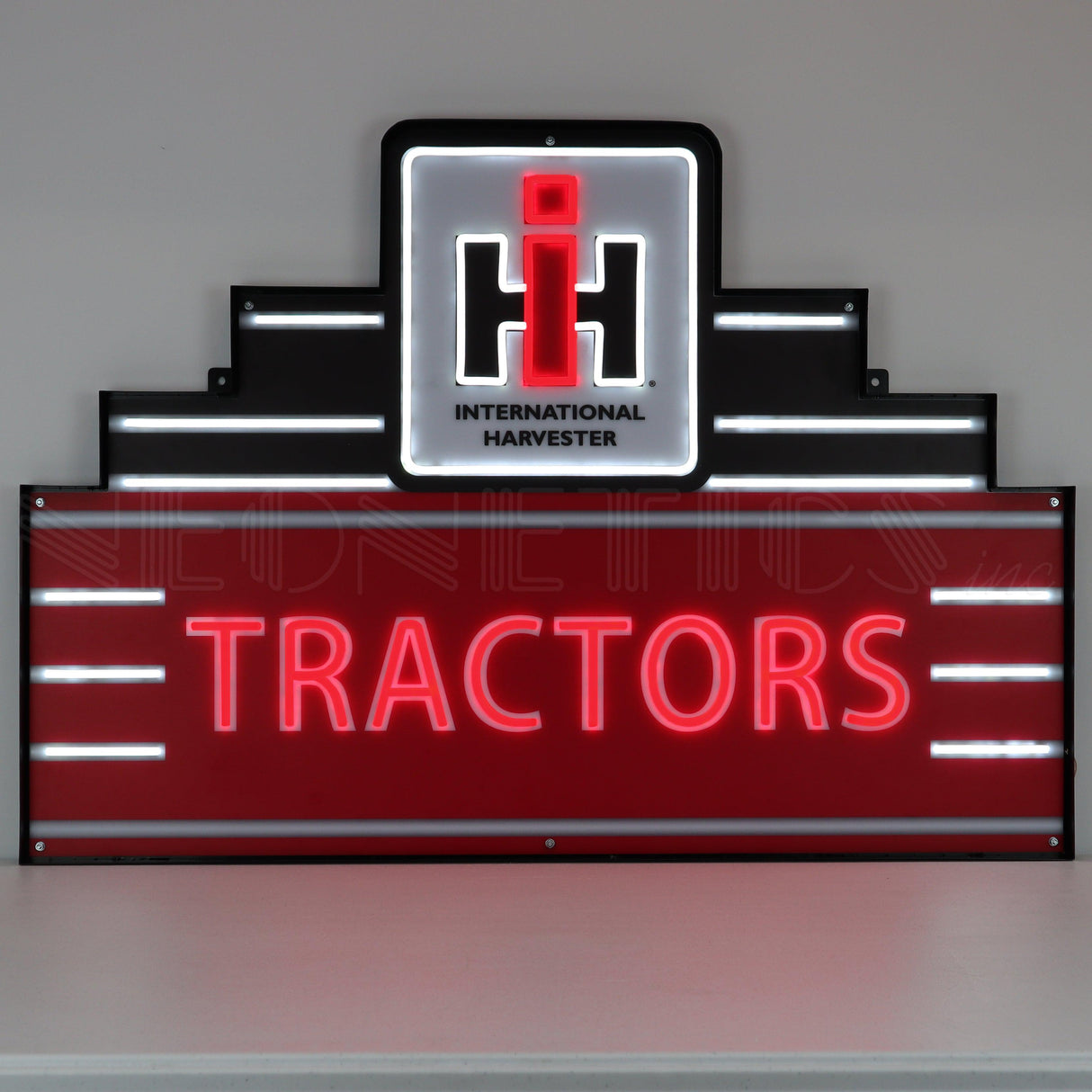 Art Deco Marquee International Harvester Tractor LED Flex-Neon Sign in Steel Can-Grease Monkey Garage