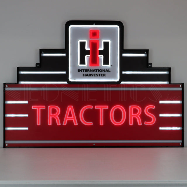 Art Deco Marquee International Harvester Tractor LED Flex-Neon Sign in Steel Can-Grease Monkey Garage