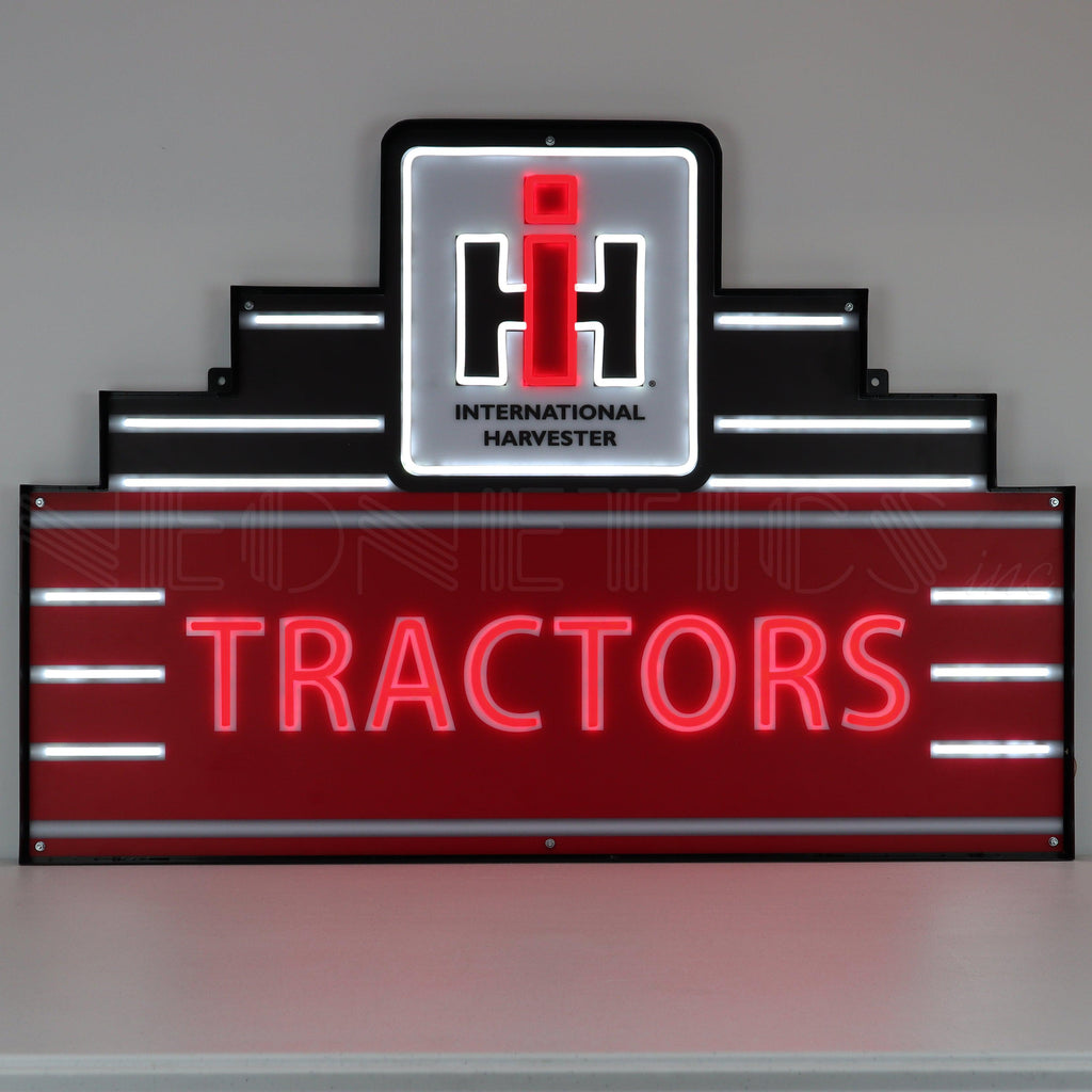 Art Deco Marquee International Harvester Tractor LED Flex-Neon Sign in Steel Can-Grease Monkey Garage