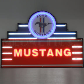 Art Deco Marquee Mustang LED Flex-Neon Sign in Steel Can-Grease Monkey Garage